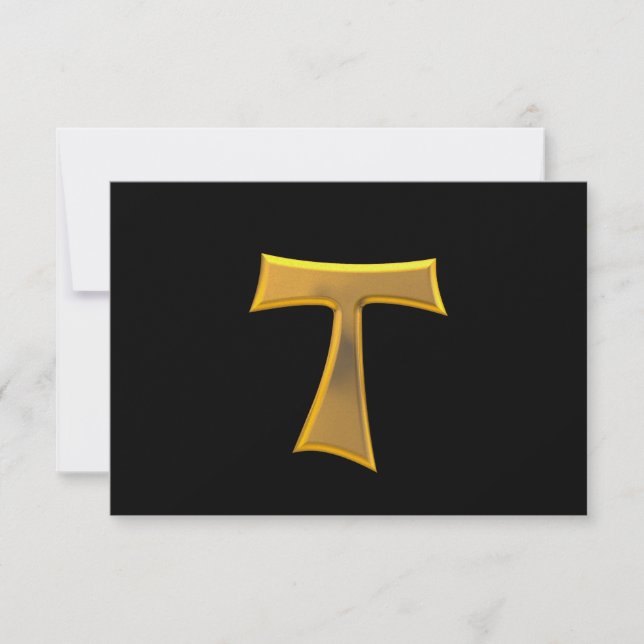 Tarjeta De Confirmación De Asistencia Golden 3D Look Franciscan Tau Cross (Anverso)