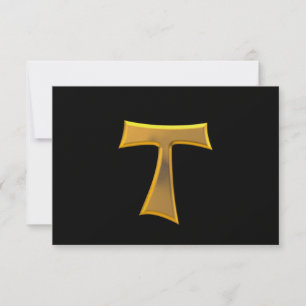 Tarjeta De Confirmación De Asistencia Golden 3D Look Franciscan Tau Cross