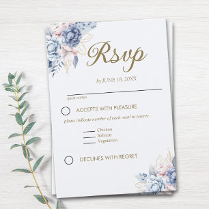 Tarjeta De Confirmación De Asistencia Golden Bloom: Blue & White Floral Wedding
