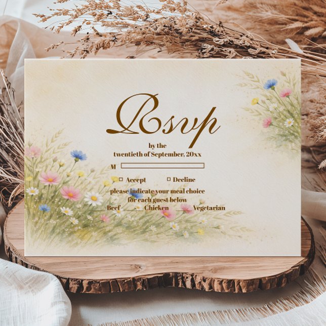 Tarjeta De Confirmación De Asistencia Golden Meadow Wildflower Quinceañera (Subido por el creador)