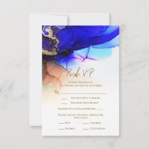 Tarjeta De Confirmación De Asistencia Gorgoous Indigo Blue Naranja Gold Wedding Tarjeta