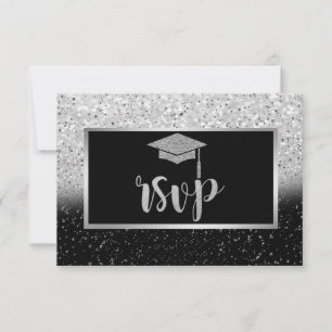 Tarjeta De Confirmación De Asistencia Gorra de graduación de purpurina plateada, fiesta