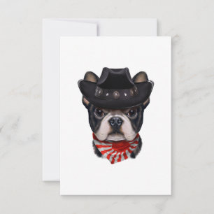 Tarjeta De Confirmación De Asistencia Gorra Vaquero y Bulldog francés de bandera por ama