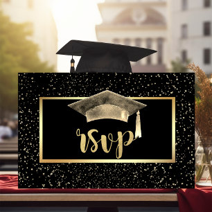 Tarjeta De Confirmación De Asistencia Gorrito de graduación dorado, Fiesta de graduación