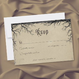 Tarjeta De Confirmación De Asistencia Gótico grabado de árbol de cuervo negro tan boda