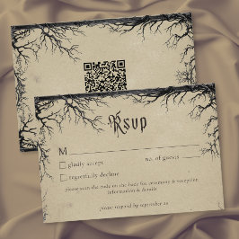 Tarjeta De Confirmación De Asistencia Gótico grabado de árbol de cuervo negro tan boda Q