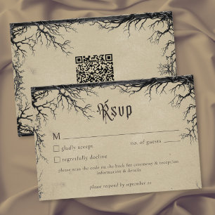Tarjeta De Confirmación De Asistencia Gótico grabado de árbol de cuervo negro tan boda Q