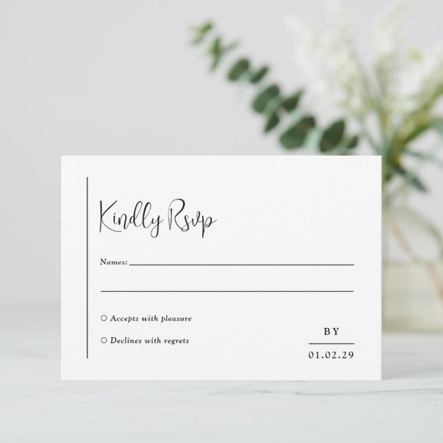 Tarjeta De Confirmación De Asistencia Grace Black and White Modern Boda (Anverso de pie)