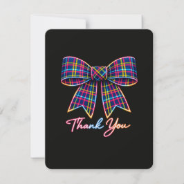 Tarjeta De Confirmación De Asistencia Gracias Neon Tartán Bow Patrón Escocés Brillante