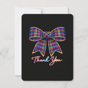 Tarjeta De Confirmación De Asistencia Gracias Neon Tartán Bow Patrón Escocés Brillante