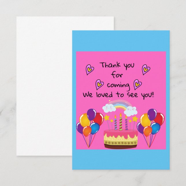 Tarjeta De Confirmación De Asistencia Gracias por venir diseño de cumpleaños (Anverso / Reverso)