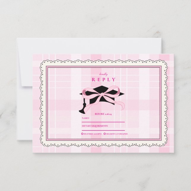 Tarjeta De Confirmación De Asistencia Graduación de Coquette Cute Pink Bow (Anverso)