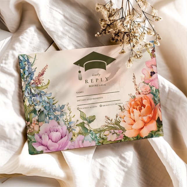 Tarjeta De Confirmación De Asistencia Graduación de Flor Silvestre Naranja Cute Boho Mea (Subido por el creador)