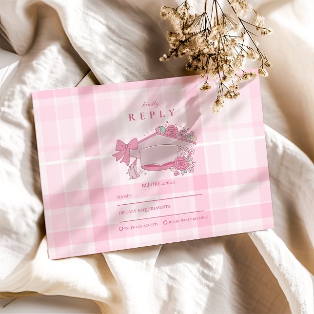 Tarjeta De Confirmación De Asistencia Graduación Retro Coquette Pink Bow (Subido por el creador)