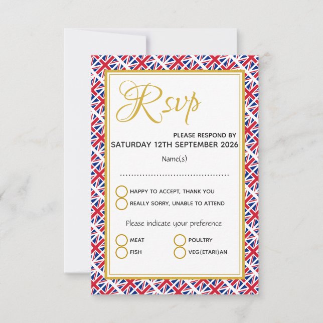 Tarjeta De Confirmación De Asistencia Gran boda británica personalizada (Anverso)