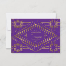 Tarjeta De Confirmación De Asistencia Gran Boda Gatsby Royal Purple Gold