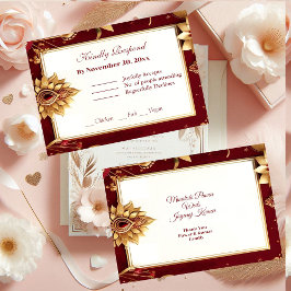 Tarjeta De Confirmación De Asistencia Gran Boda indio asimétrico Gold Floral Motif