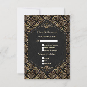 Tarjeta De Confirmación De Asistencia Gran Boda negro dorado de Royal Roaring 20