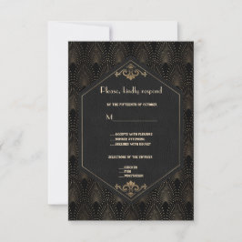 Tarjeta De Confirmación De Asistencia Gran Gatsby de oro negro real Boda Art Deco