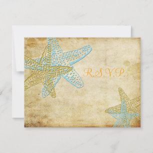 TARJETA DE CONFIRMACIÓN DE ASISTENCIA GRAN RSVP, VINTAGE BLUE STARFISH
