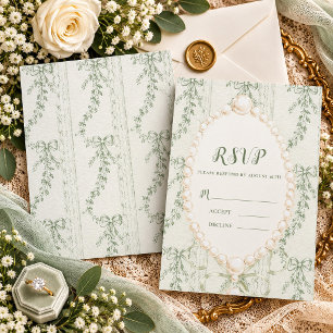 Tarjeta De Confirmación De Asistencia Grandmillenial Floral Vintage Verde Salvia