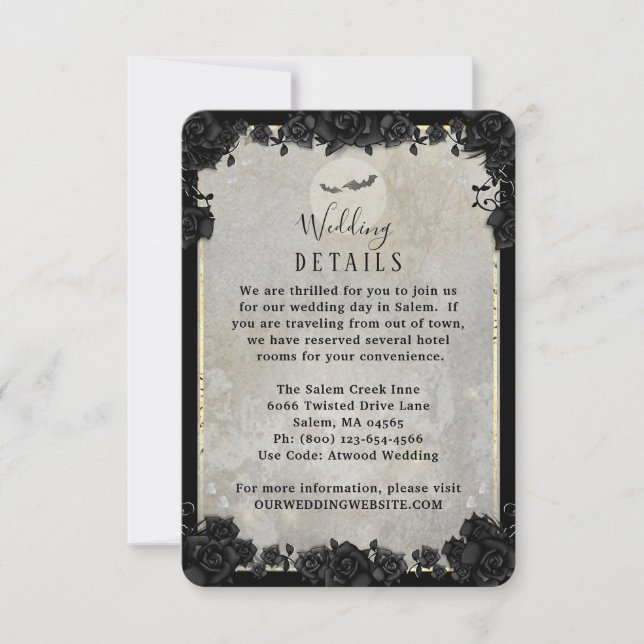Tarjeta De Confirmación De Asistencia Gray Bats Gótico Halloween Matando Detalles de Wed (Anverso)