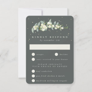 Tarjeta De Confirmación De Asistencia Gray Green Snowberry + Tallo de Eucalipto Boda