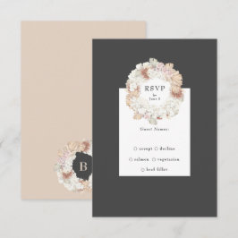 Tarjeta De Confirmación De Asistencia Gray Pampas Charcoal Wreath Boho Monograma Boda