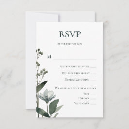 Tarjeta De Confirmación De Asistencia Green Floral Botanical Wedding