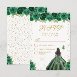 Tarjeta De Confirmación De Asistencia Green Floral Dark Skin Princess Sweet Sixteen