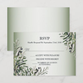 Tarjeta De Confirmación De Asistencia Green Leaves Black Olive Elegant Wedding Party
