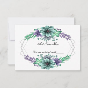 Tarjeta De Confirmación De Asistencia Green Purple Watercolor Floral Table Place Card