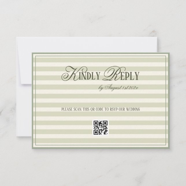 Tarjeta De Confirmación De Asistencia Green Striped Old Money Wedding QR code (Anverso)