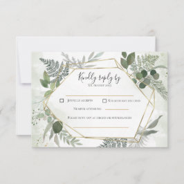 Tarjeta De Confirmación De Asistencia Greenery boho gold geometric watercolour wedding 