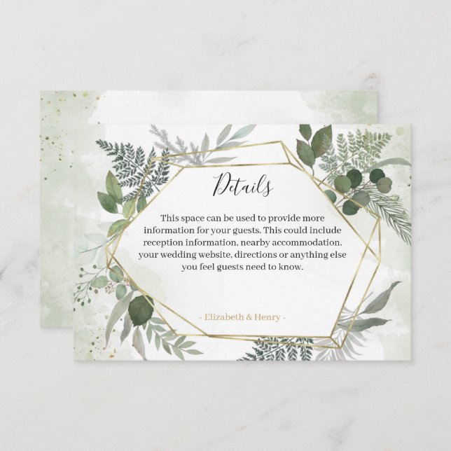 Tarjeta De Confirmación De Asistencia Greenery boho gold geometric wedding details (Anverso / Reverso)