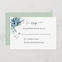 Tarjeta De Confirmación De Asistencia Greenery Eucalyptus Dusty Blue Floral Boda