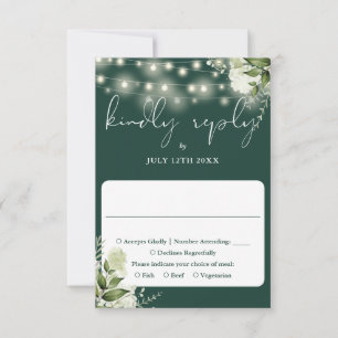 Tarjeta De Confirmación De Asistencia Greenery Floral String Lights Emerald Boda