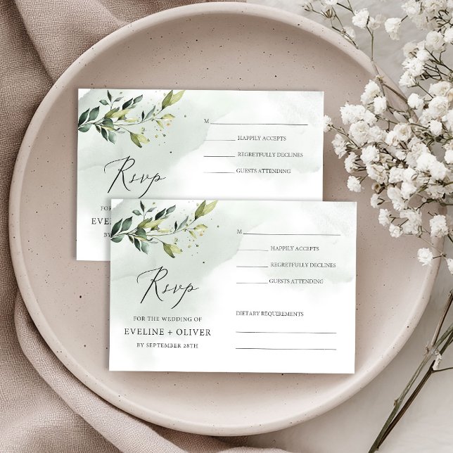 Tarjeta De Confirmación De Asistencia Greenery foliage eucalyptus leaves boho wedding (Make responding to your wedding effortless with this Editable Watercolor Boho Eucalyptus Greenery Go)