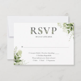 Tarjeta De Confirmación De Asistencia Greenery Foral Typography Boda