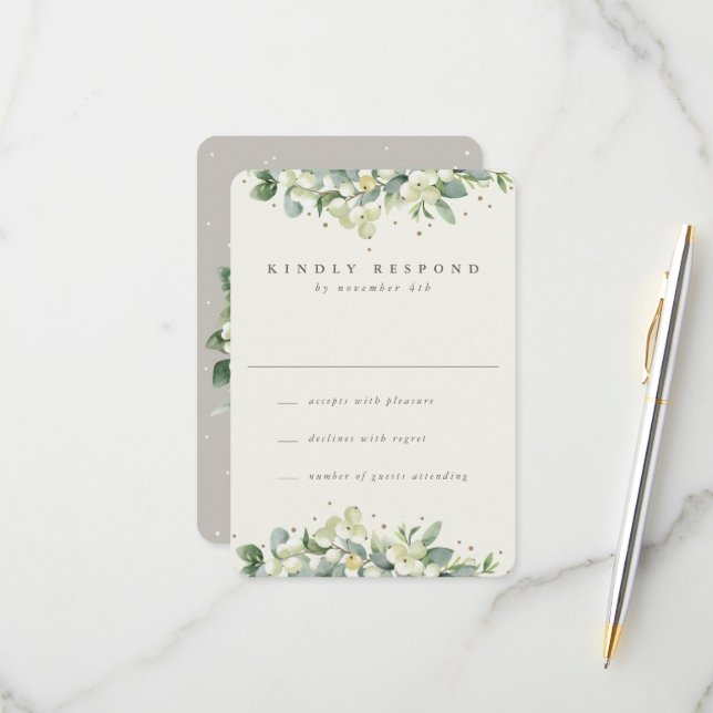 Tarjeta De Confirmación De Asistencia Greige/Cream Snowberry+Eucalyptus Boda (Anverso/Reverso In Situ)