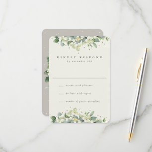 Tarjeta De Confirmación De Asistencia Greige/Cream Snowberry+Eucalyptus Boda