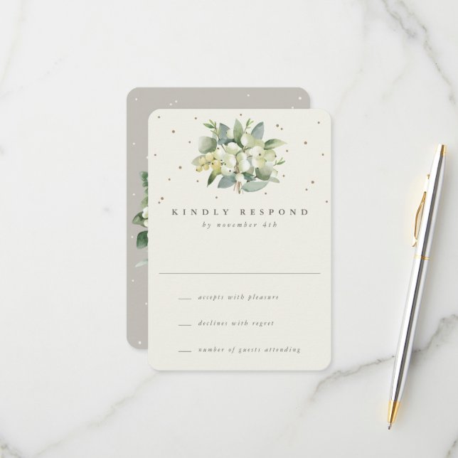 Tarjeta De Confirmación De Asistencia Greige/Cream Snowberry+Eucalyptus Boda (Anverso/Reverso In Situ)