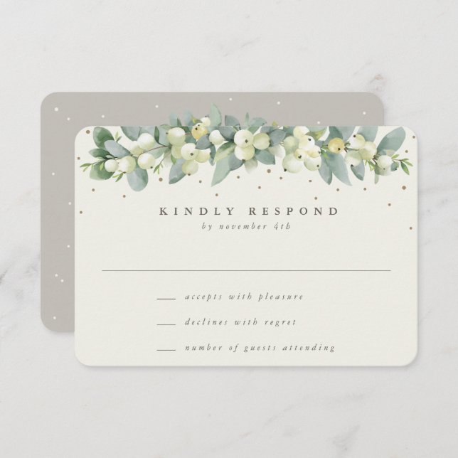 Tarjeta De Confirmación De Asistencia Greige/Cream Snowberry+Eucalyptus Garland Boda (Anverso / Reverso)