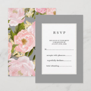 Tarjeta De Confirmación De Asistencia Gris Boda Rubor Pink Peonies