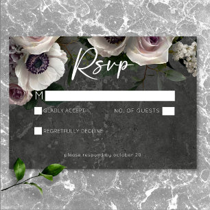 Tarjeta De Confirmación De Asistencia Gris Carbón Floral Elegante Boda Moderna