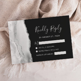 Tarjeta De Confirmación De Asistencia Gris Moderno Blanco Plata Agata Pizarra Boda