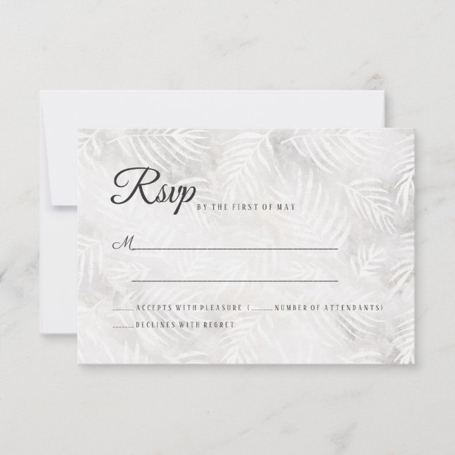 Tarjeta De Confirmación De Asistencia Gris plateado y hojas rosadas turbias Boda (Anverso)