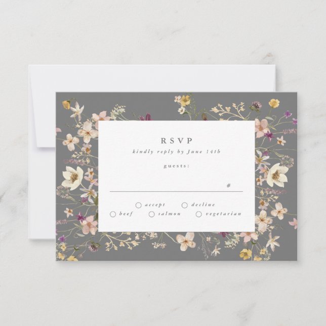 Tarjeta De Confirmación De Asistencia Gris PREMIUM | Abundance Dried Wildflower (Anverso)