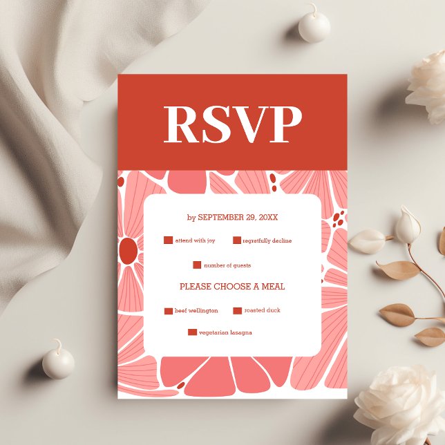 Tarjeta De Confirmación De Asistencia Groovy boda moderno de margarita rosa (Subido por el creador)