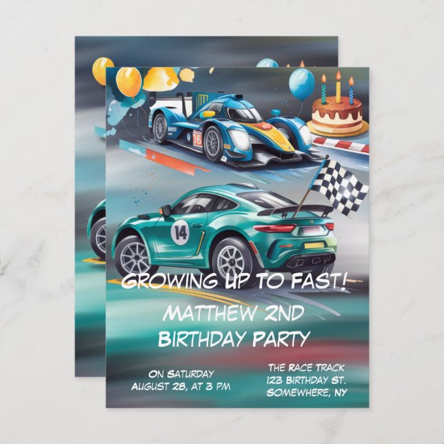 Tarjeta De Confirmación De Asistencia Growing Up To Fast Boy Birthday Party Invitation (Anverso / Reverso)